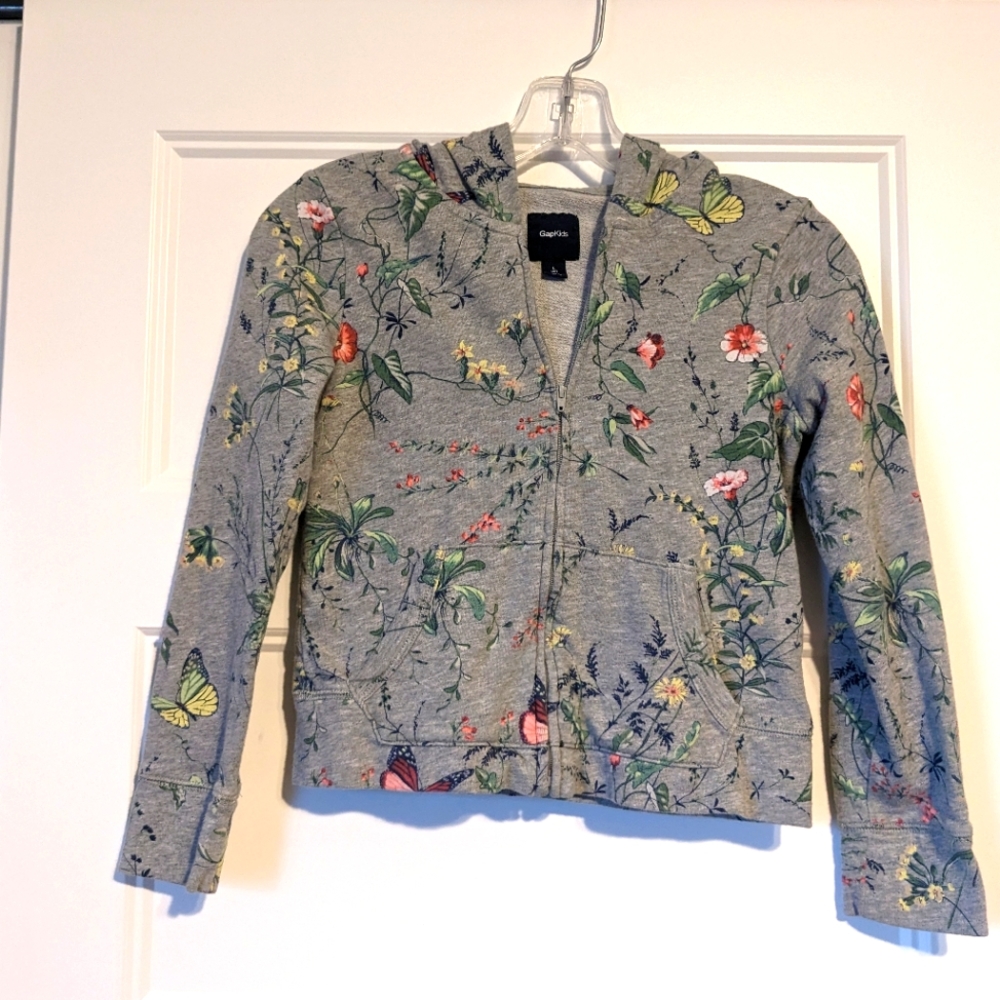 Flower print zip hoodie